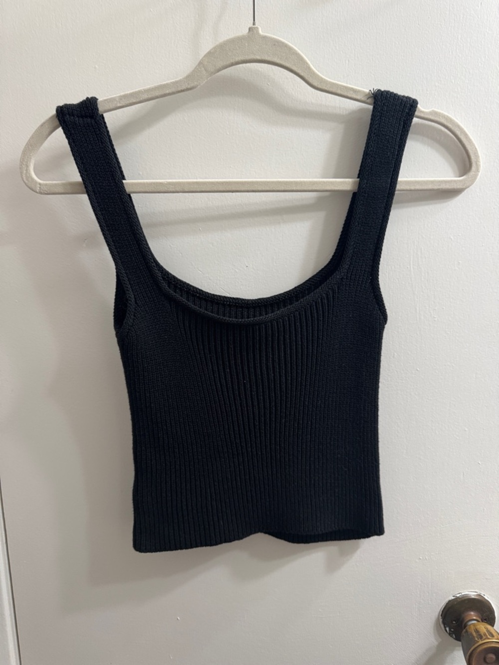 lola Black Ribbed Square-Neck Tank